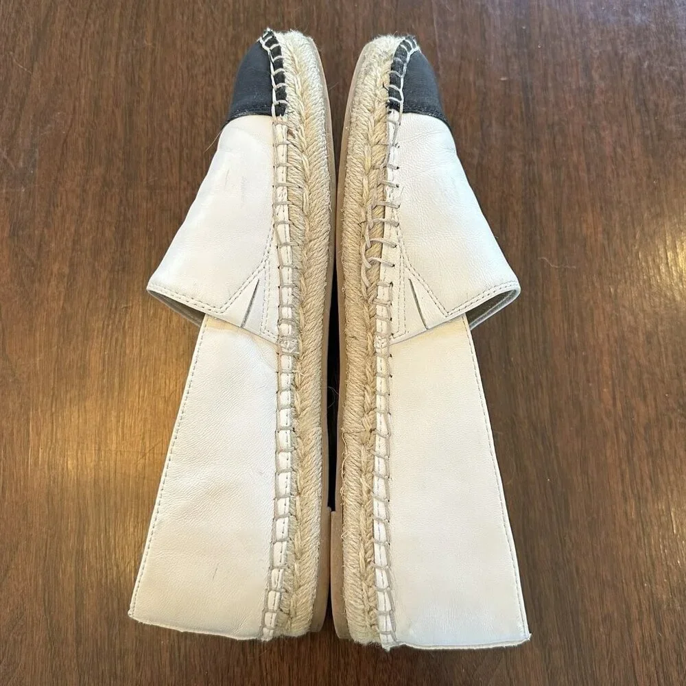 Sam & Libby White Leather Black Canvas Cap Toe Espadrille Flats Size 10